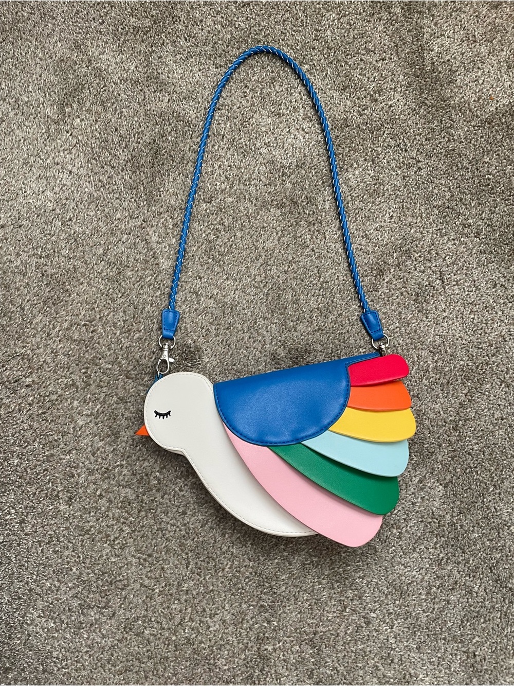 Multicolor Bird-Shaped shoulder Bag - White with Rainbow Wings